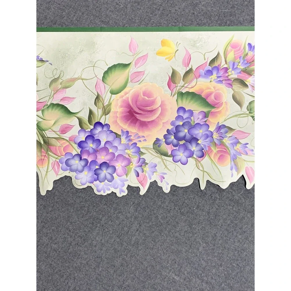 Bright Flower Garden Wallpaper Laser Cut Border Lisianthus & Fordget-Me-Nots